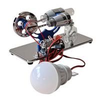 Karšto oro Stirlingo variklio elektros generatoriaus variklio modelis su LED lempučių smagračio projektavimo mokslu mėlyna