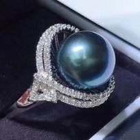 Imitacija Natūralaus Jūros Vandens Taitietiško Juodo Perlo Padengtas 18K Deimantinis Žiedas Žiedas Žiedas Apvalus Stiprios Šviesos Elegantiškas Moteriškas Žiedas adjustable opening balto aukso spalvos