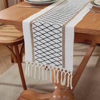 Boho Fall Table Runner Farmhouse Medvilninis Stalo bėgikas su kutais, austi makrame Namai Svetainės stalo dekoravimas 30*160cm（11.8-63inch） juoda