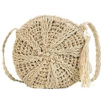 Moteriškas „CrossBody“ krepšys, apvalus, apvalus, iš pintų šiaudų austas paplūdimio krepšelis 16*1*23cm smėlis