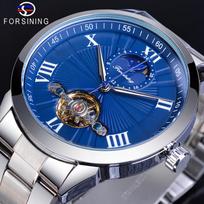 Tourbillon Automatinis Vyriškas Mechaninis Laikrodis Mėnulio Fazės Rodmuo Juodas Nerūdijančio Plieno Vyriškas Riešo Laikrodis mėlyna