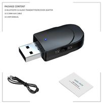 USB 5.0 belaidis adapteris „Bluetooth Dongle“ garso siųstuvo imtuvas 3 viename stereofoninė muzika, skirta televizoriui, kompiuteriui, automobilinėms ausinėms su 3,5 mm AUX juoda