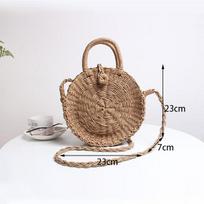 Madingas apvalus šiaudinis krepšys moteriškas rotango austas pečių krepšys rankų darbo Bohemia Crossbody Bag Atostogų paplūdimio krepšiai 23x7x23cm chaki