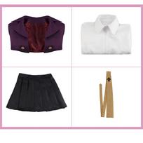 4 vnt. rinkiniai Anime Danganronpa Kirigiri Kyouko Cosplay kostiumas apima purpurinį peruką, kosmetinius kontaktinius lęšius Helovino karnavalas moterims S