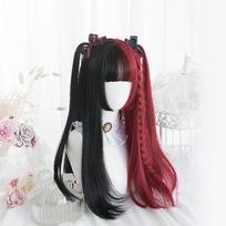 Raudoni juodi blondinai balti sintetiniai Lolita perukai moterims ilgas tiesus perukas su kirpčiukais Genshin Impact Cosplay perukas