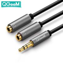 QGeeM Ausinių prailginimo kabelio lizdas 3,5 mm garso kabelis kištukinis ir 2 moteris Aux kabelio ausinių skirstytuvas, skirtas iPhone Samsung S9 PC P20 20cm juoda