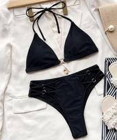 Micro Bikini Seksualūs Moteriški Maudymosi Kostiumai Juodi Tvarstelių Išpjovos T-string Brazilijos Maudymosi Kostiumai Bikini Komplektas Bikini Paplūdimio Apranga S juoda