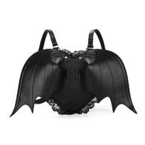 Gothic Bat Wing Moteriškas kuprinės krepšys Black Punk Stilingi mokykliniai krepšiai mergaitei Angel Wings Mielas mažo velnio paketas juoda