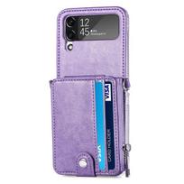 „Samsung Z Flip4“ odinės piniginės sulankstomas dėklas, skirtas „Samsung Galaxy Z Flip4 Flip 3 Flip3 Flip 4“, apsaugantis nuo kritimo telefono „Coque“ for Samsung Z Flip 3 violetinė
