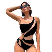Juodas vientisas maudymosi kostiumėlis Moteriškas suvarstytas seksualus maudymosi kostiumėlis Monokini moteriškas maudymosi kostiumėlis, iškirptas maudymosi kostiumėlis S juoda