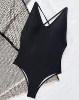 Moteriški maudymosi kostiumai vienspalviai kryžminiai seksualūs nugaros kaklaraiščiai su bikini paplūdimio apranga maudymosi kostiumėliai S juoda