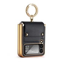 Skirta Samsung Galaxy Z Flip 4 3 5g Dėklas padengtas vyriais Pu Odinis apsauginis žiedas Stovo dangtelis Samsung Z Flip 3 4 Flip4 Capa For Samsung Z Flip 4 juoda