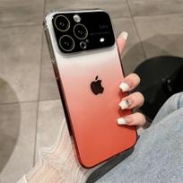 Tempered Glass Lens Camera Protection Gradient Color Transparent Phone Case For Iphone 12 13 14 Pro Max Luxury Hard Bumper Cover For iPhone 14 violetinė