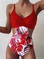 2023 M. Lapų Rašto Maudymosi Kostiumas Moterims Kūną Apgaubiantis Viengubas Maudymosi Kostiumas Maio Biquini Mujer Trikini Banador Monokini Bikini Badpak Maillot Femme S raudona