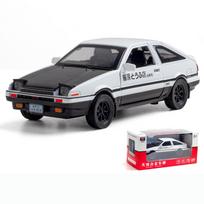 1/32 mastelio Toyota AE86 Initial D modelio automobilis, cinko lydinio patraukiamas atgal Žaislinis automobilis su garsu ir šviesa, skirta vaikams berniukui, mergaitei 1/32-15.5x7x6cm juoda/balta