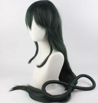 100CM Anime Boku no Hero Academia Tsuyu Asui tamsiai žalias ilgas perukas „Cosplay“ kostiumas „My Hero Academia“ sintetiniai plaukai moterims perukas One Size žalia
