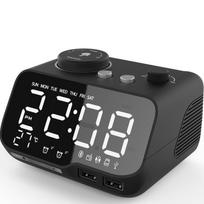 Muzika Bluetooth Garsiakalbis Snausti Skaitmeninis FM Radijas Staliukas Žadintuvas 1A+2A Laikrodis USB Įkroviklis TF Grotuvas, skirtas iPhone Android juoda