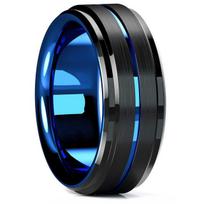 Madingi 8 mm koa medienos inkrustuoti titano žiedai vyrams, moteriški, poliruoti vyriški nerūdijančio plieno sužadėtuvių žiedai, vestuviniai žiedai, papuošalai 11 blue