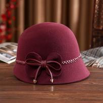 100 % vilnos veltinio Bowknot vilnos veltinio skrybėlė moteriška rudens žieminė kepuraitė Elegantiška banketinė Fedora 55-58cm