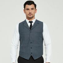 Vyriška kostiumo liemenė Mėlyna vienabriaunė vilnonė mišri vyriška liemenė džinsinė džinsinė liemenė striukė Slim Fit atsitiktinis oficialus verslas M mėlyna