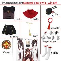 Anime   Hu Tao Cosplay Kostiumas Uniforma Hu Tao Suknelė Skrybėlė Kojinės Perukas Pirštų Žiedai Hutao Apranga Comic con L-(Costume+Wig)