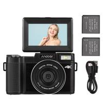 Andoer nešiojamas skaitmeninis fotoaparatas su 3,0 colių TFT pasukamu ekranu 48MP 4K Ultra HD 16x priartinimo palaikymas juoda