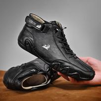Itališki zomšiniai rankų darbo batai su užsegimu Aukšta viršūnė pliušiniai storinantys vyriški laisvalaikio batai Medvilniniai batai pirštai Oda Martin Boots Vyriški žieminiai batai 38 juoda