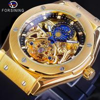 Forsining vyriškas madingas laisvalaikio tuščiaviduris mėnulio fazių vandeniui atsparus tuščiaviduris automatinis mechaninis laikrodis GMT1231-6-W
