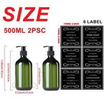 500 ml 2 pakelių PET buteliukas su pompos dozatoriumi Muilo dozatoriaus buteliukas Šampūnas Losjonas dušo siurblio buteliuko skysčio talpykla su 6 vandeniui atspariomis etiketėmis ruda
