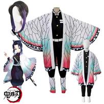 Anime Cosplay Demon Slayer Kochou Shinobu Kostiumai Kimetsu no Yaiba Cosplay Kostiumai Perukas moterims Kimono Helovino Kalėdinis kostiumas L-(Full set+wig)