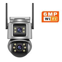 Nauja ES 4K 8MP HD Wifi PTZ kamera lauko 6MP dvigubo objektyvo dviejų ekranų AI automatinio sekimo IP kamera CCTV garso ir vaizdo stebėjimo P2P ICSEE 3K 6MP No Card
