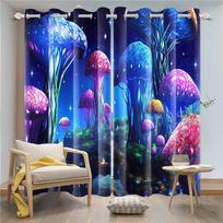 Mushroom Window Curtains Various Forest Natural Fungus Plants Grommett Top Window Drapes For Kids Bedroom Living Room Kitchen W50xH130(CM)x2PCS-Rod pocket