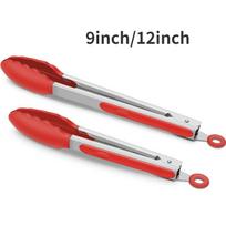2 vnt. virtuvinės žnyplės, aukščiausios kokybės silikoninės, be BPA, nelimpančios, nerūdijančio plieno, BBQ, maisto gaminimo, kepimo ant grotelių, užfiksuojamos, 9 colių ir 12 colių juoda