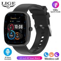 LIGE Naujas išmanusis laikrodis Bluetooth skambutis Visiškai liečiamas Vandeniui atspari išmani apyrankė Sveikatos stebėjimas Sportas Fitnesas Išmanusis laikrodis Silicone strap juoda
