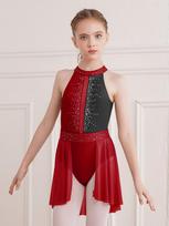 Kids Girls Figure Skating Dress Sleeveless Rhinestone Roller Skating Dress Gymnastic Leotard Ballet Lyrical Dance Costume 7-8 Years bordinė