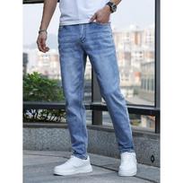 2024 High-Quality European And American Men'S Stretch Slim Fit Jeans S šviesiai mėlyna spalva