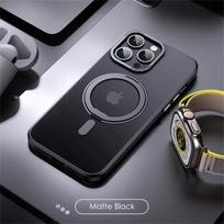 Magnetinis 360° besisukantis stovas Telefono dėklas iPhone 11 12 13 14 15 16 Pro Max 16Plus Samsung S24 Ultra S23 Su žiedu Laikikliu Matinis Skaidrus Viršelis Samsung S24 Ultra juoda