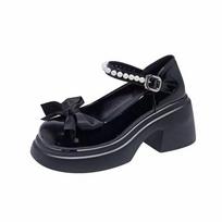 French Retro Women's Bow Sweet High Heels Mary Jane Shoes 35 juoda