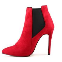 Žieminiai moteriški ankle boots raudoni juodi 11cm aukštakulniai biuro moteriai smailus priekis užtrauktukas trumpi stiletto moteriški batai 35 raudona