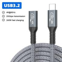 C tipo USB ilgintuvas 3.2 nuo USB-C iki C tipo moteriško ilgintuvo PD240W įkrovimo duomenų laidas, skirtas Thunderbolt 3 MacBook Nintendo Switch 0.5m pilka