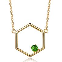 Hollow Hexagon 14K Gold Plated Green Diopside 45cm Crafted 925 Sterling Silver Necklaces for Women auksas