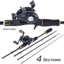 Žvejybos rinkinys 2,1 m / 2,4 M užmetimo 4 sekcijų meškerės „Baitcaster“ meškerės ir 13BB užmetimo ritės rinkinys 2.1m Rod with Left