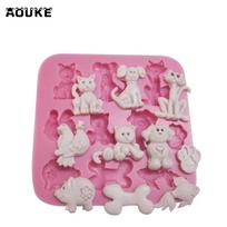 Silikono formos Animaciniai filmai Gyvūnai Katės Šunys Kaulo formos Fondantas Tortas Tešla Šokolado formelės Kepimo Įrankiai rožinė