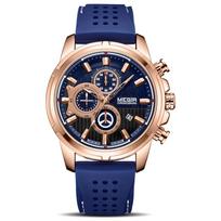 Vyriški laikrodžiai Populiariausi prabangūs MEGIR silikoniniai kariniai sportiniai laikrodžiai Chronografinis chronometras Relogio Masculino Reloj Hombre laikrodis vyrams mėlyna/ryškiai rožinė