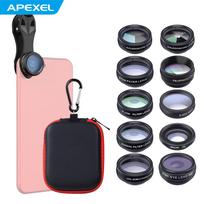 APEXEL 10 viename telefono fotoaparato objektyvų rinkinys su 0,63 x plataus kampo + 15 x makro + 198 laipsnių žuvies akies + 2 x telefoto 10 in 1 įvairiaspalvis