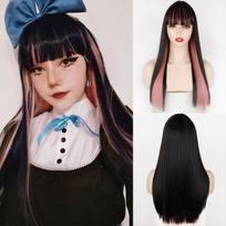 Rožinis ir juodas perukas Dviejų sluoksnių perukai ilgų tiesių plaukų Cosplay perukas dviejų atspalvių ombre spalvos moteriški sintetinių plaukų perukai