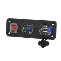 12V 24V Dvigubas QC3.0 USB automobilinio greito įkroviklio lizdo skydelio LED voltmetro įjungimo išjungimo jungiklis mėlyna
