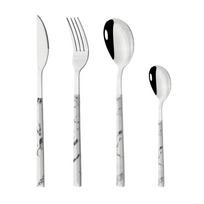 Indų rinkinys su medine rankena 4 vnt. Auksinis stalo įrankių rinkinys Kavos šaukštas Vakarienės peilis Žuvies šakutė Sidabrinių indų rinkinys teaspoon flat sidabras/balta