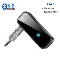 2 viename automobilinis Bluetooth 5.0 imtuvas-siųstuvas 3,5 mm garso AUX adapteris Laisvų rankų įrangos muzikos belaidis garso adapteris Automobilio priedai