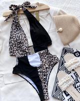 Micro Bikini Sexy Women's Swimsuit Leopard Stitching Cutout One Piece Swimsuit Women's Swimwear Women's Swimsuit Brazil Beachwear S juoda